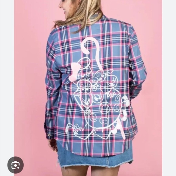 Disney Tops - Disney Toy Story 4 Cakeworthy Bo Peep Plaid Flannel Button Up Shirt Top Sz L NEW